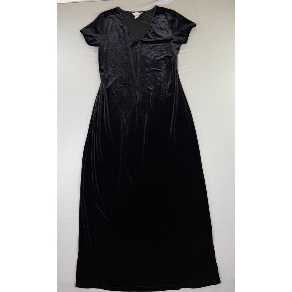 Express Tricot Vintage Black Velvet Maxi Dress 11/12 90s Goth Minimalist Holiday